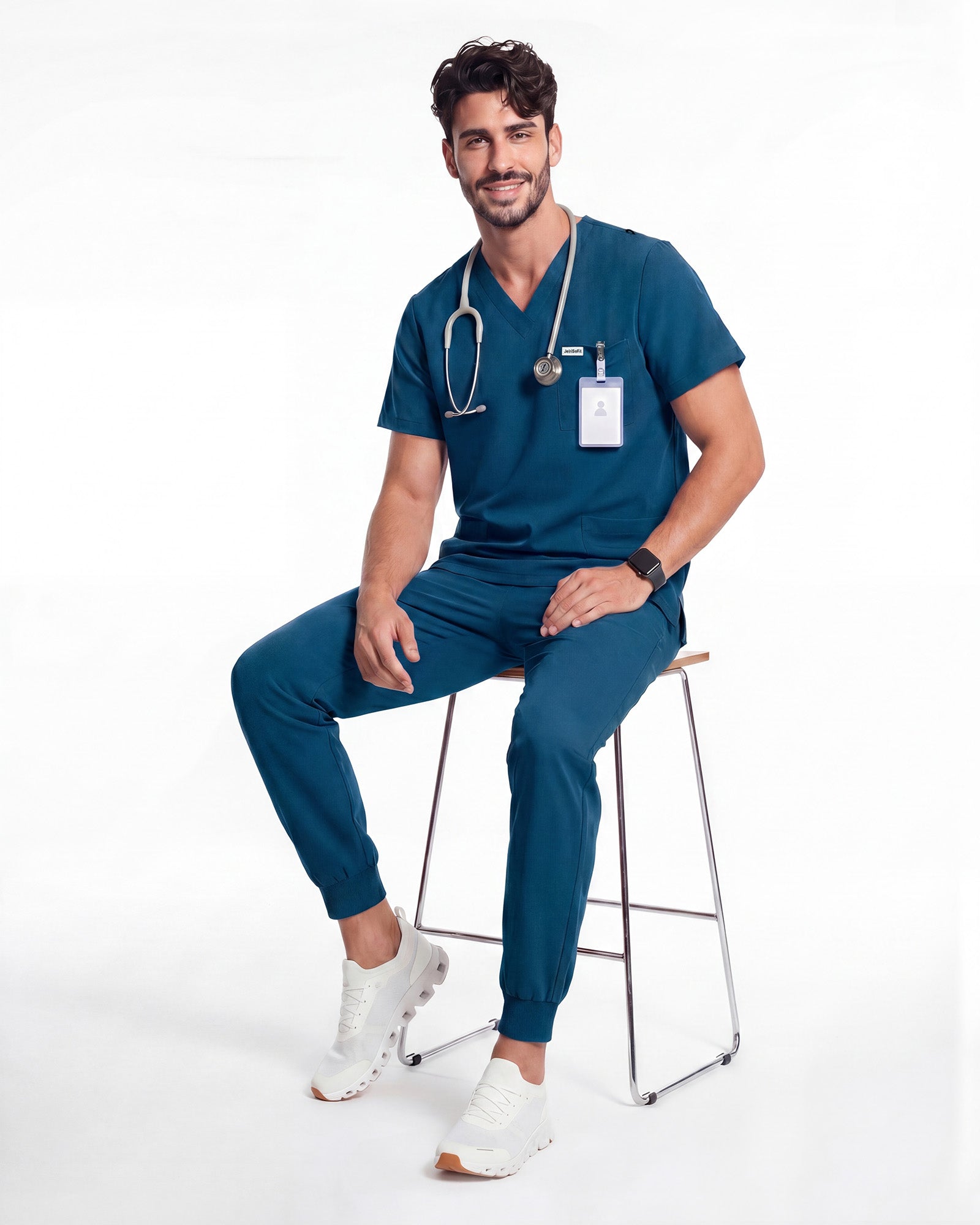 JelriSoFit Free Uniformes Médicos – Hombres Azure Blue, Cintura elástica