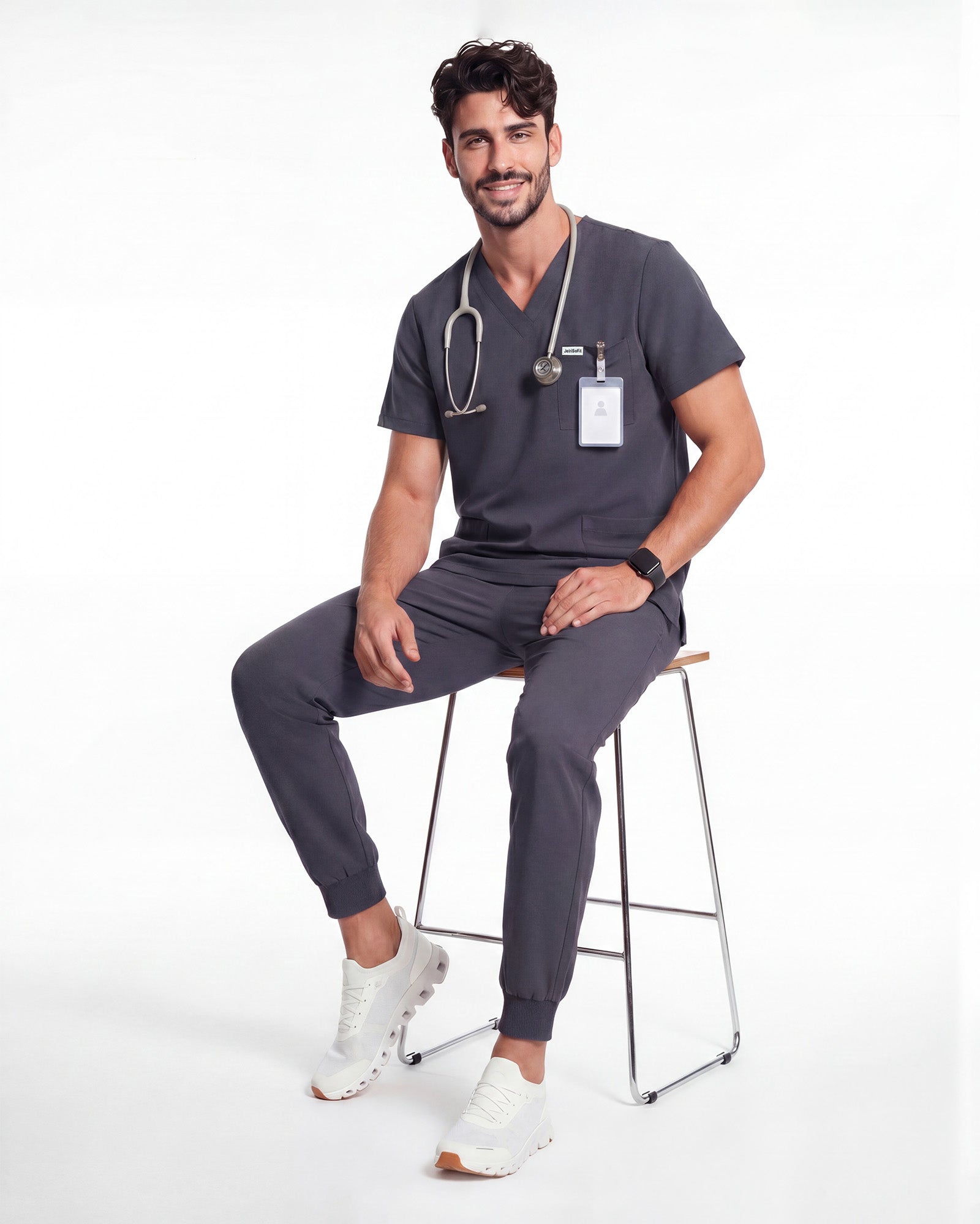 JelriSoFit Free Uniformes Quirúrgicos – Hombres Gris Carbon, Secado rápido y fresco