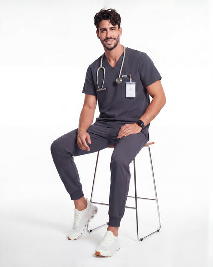 JelriSoFit Free Uniformes Quirúrgicos – Hombres Gris Carbon, Secado rápido y fresco