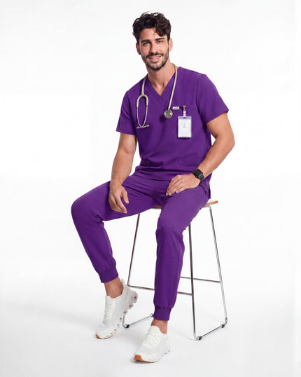 JelriSoFit Free Uniformes de Trabajo – Hombres Morado oscuro, Puños acanalados en tobillos