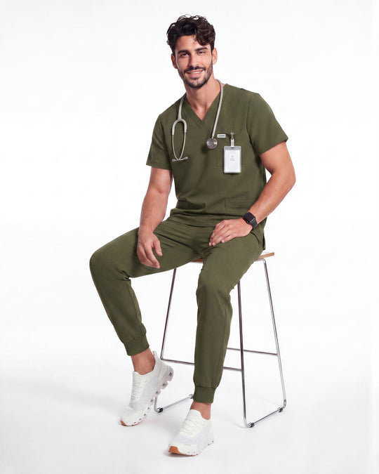 JelriSoFit Free Uniformes de Trabajo – Hombres Verde Musgo, Tejido resistente a salpicaduras leves