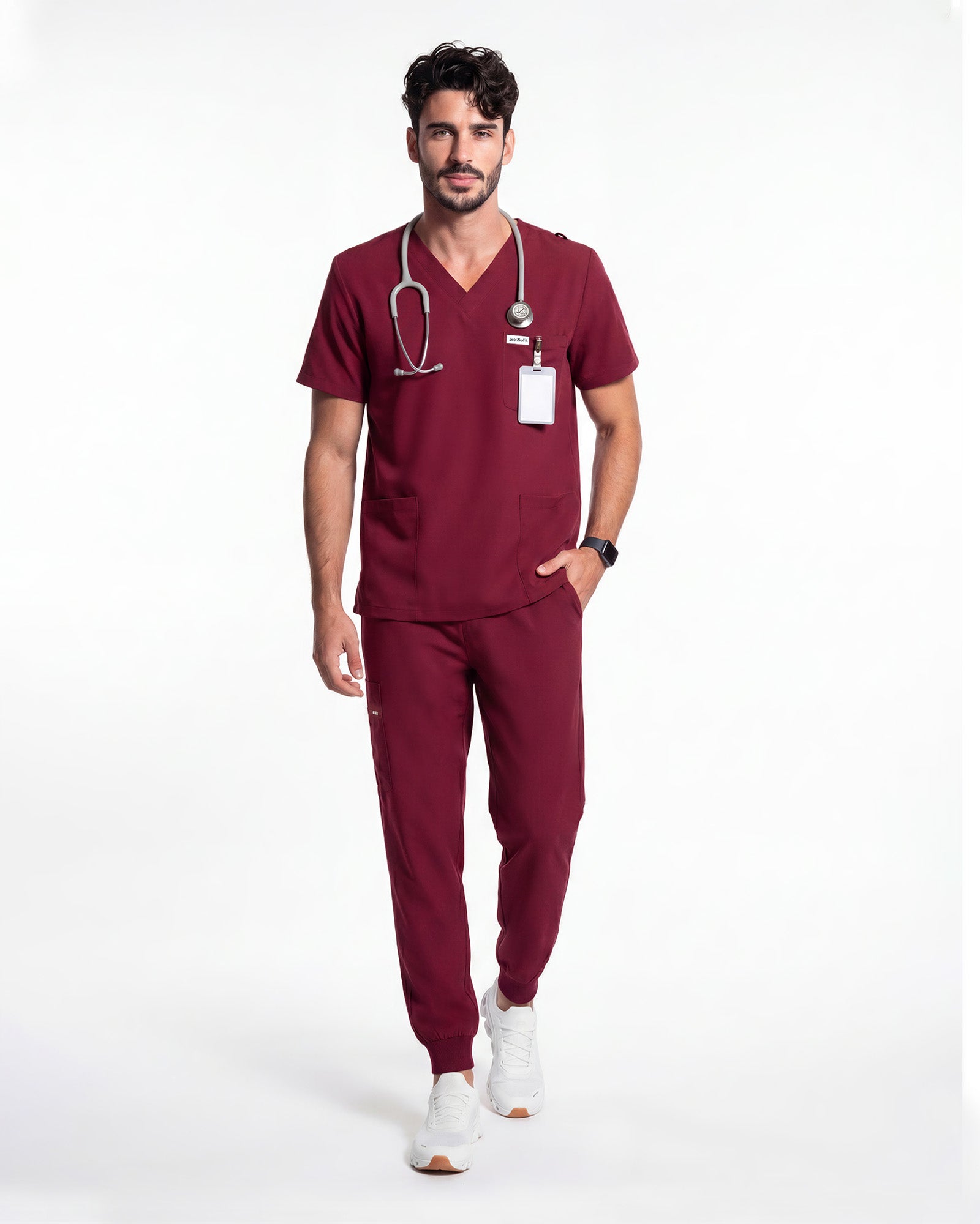 JelriSoFit Free Uniformes Quirúrgicos – Hombres Vino, Bolsillos amplios