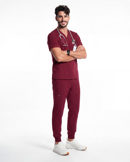 JelriSoFit Free Uniformes Quirúrgicos – Hombres Vino, Bolsillos amplios