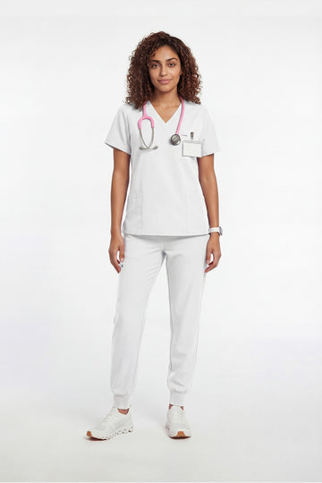JelriSoFit Free Uniformes Quirúrgicos – Mujer Blanco, Tejido resistente a salpicaduras leves