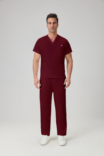 JelriSoFit Classic Uniformes Médicos - Hombre Vino, resistente a salpicaduras leves y fácil de limpiar