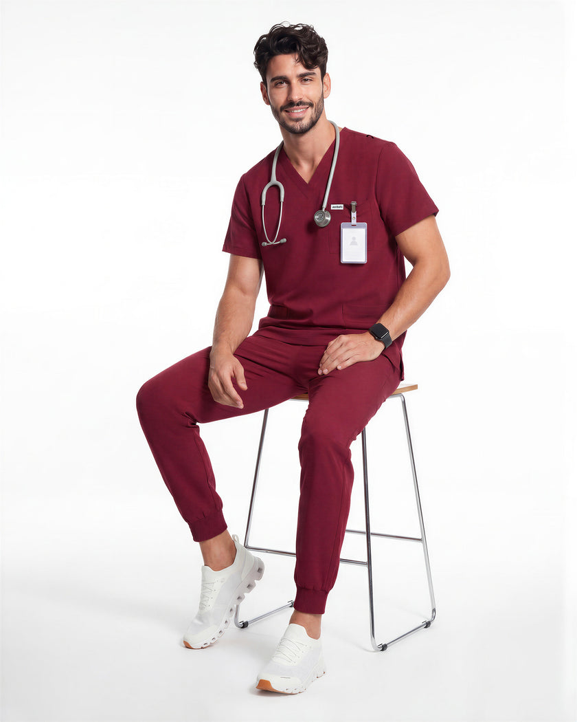 JelriSoFit Free Uniformes Quirúrgicos – Hombres Vino, Bolsillos amplios