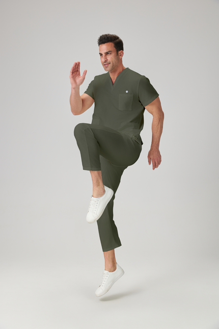 JelriSoFit Classic Uniformes Médicos - Hombre Frijol Verde Gris, Resistente a las manchas