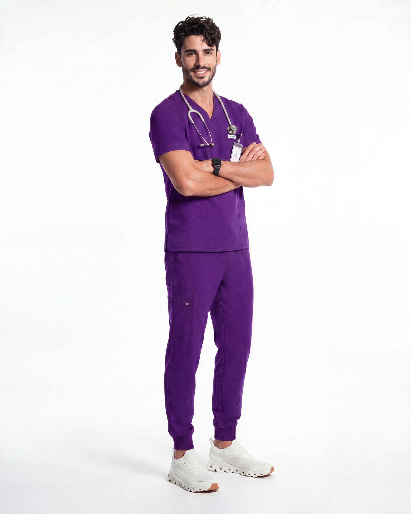 JelriSoFit Free Uniformes de Trabajo – Hombres Morado oscuro, Puños acanalados en tobillos