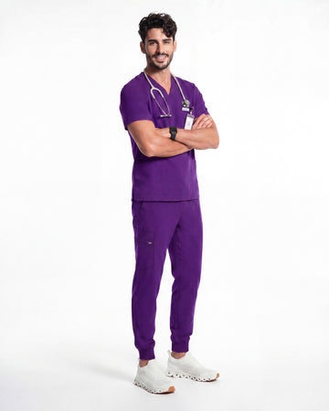 JelriSoFit Free Uniformes de Trabajo – Hombres Morado oscuro, Puños acanalados en tobillos