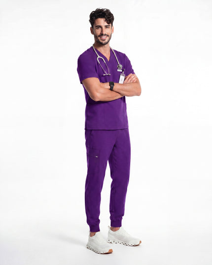 JelriSoFit Free Uniformes de Trabajo – Hombres Morado oscuro, Puños acanalados en tobillos