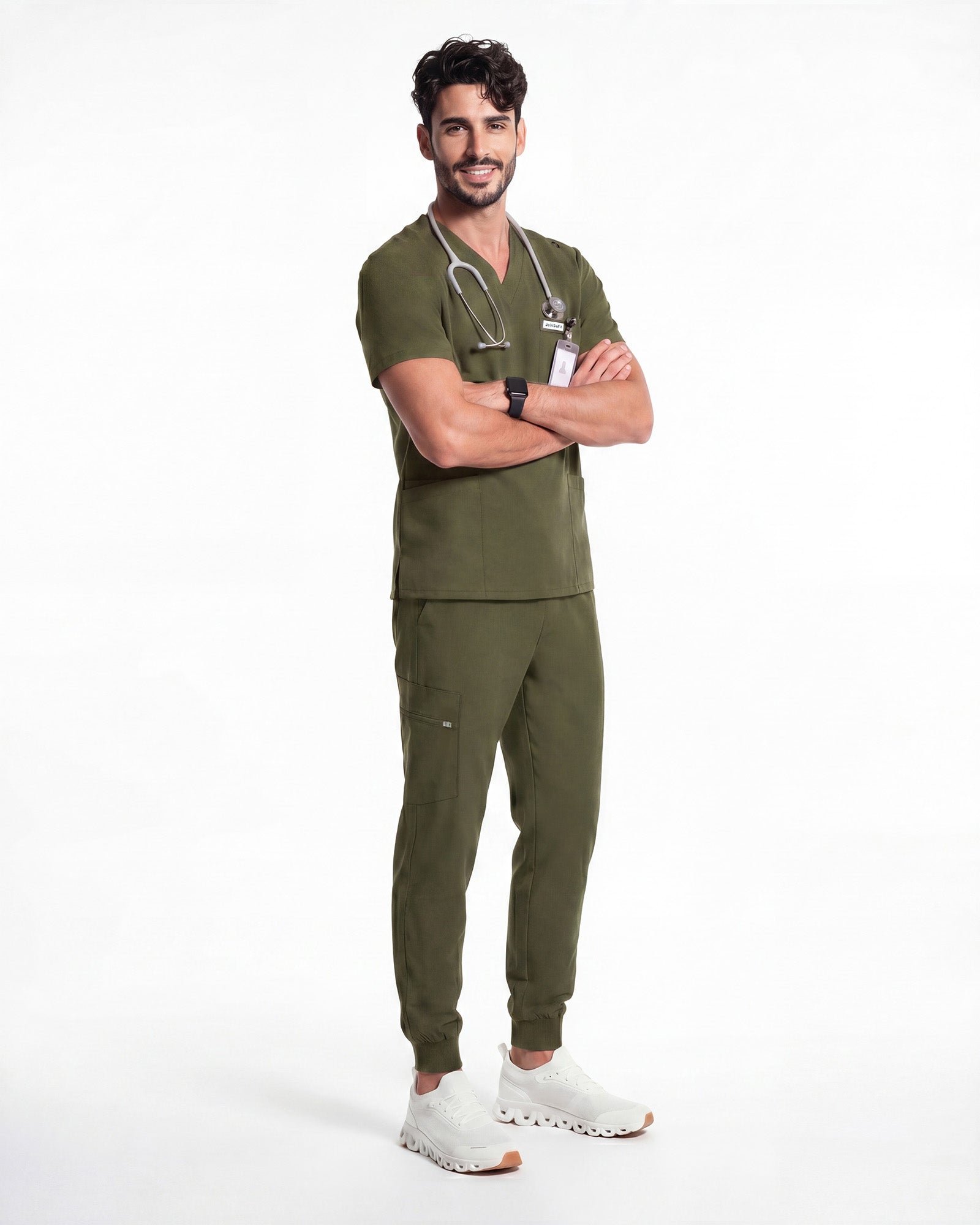 JelriSoFit Free Uniformes de Trabajo – Hombres Verde Musgo, Tejido resistente a salpicaduras leves