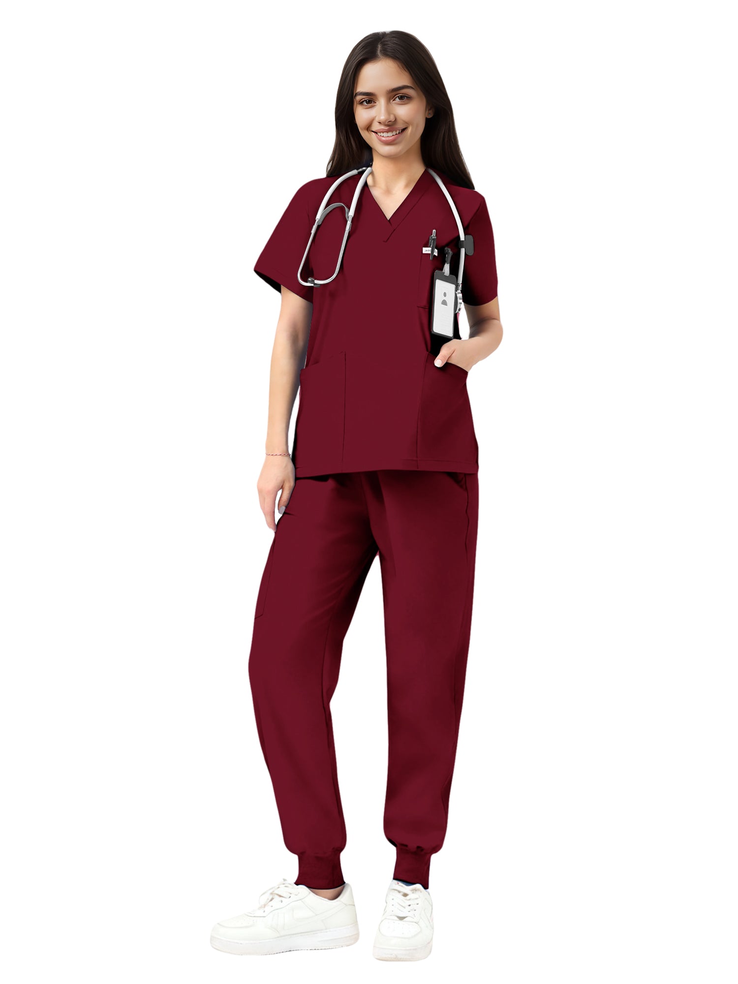 JelriSoFit Classic Medical Uniforms – Women’s Burgundy, Sporty Comfort