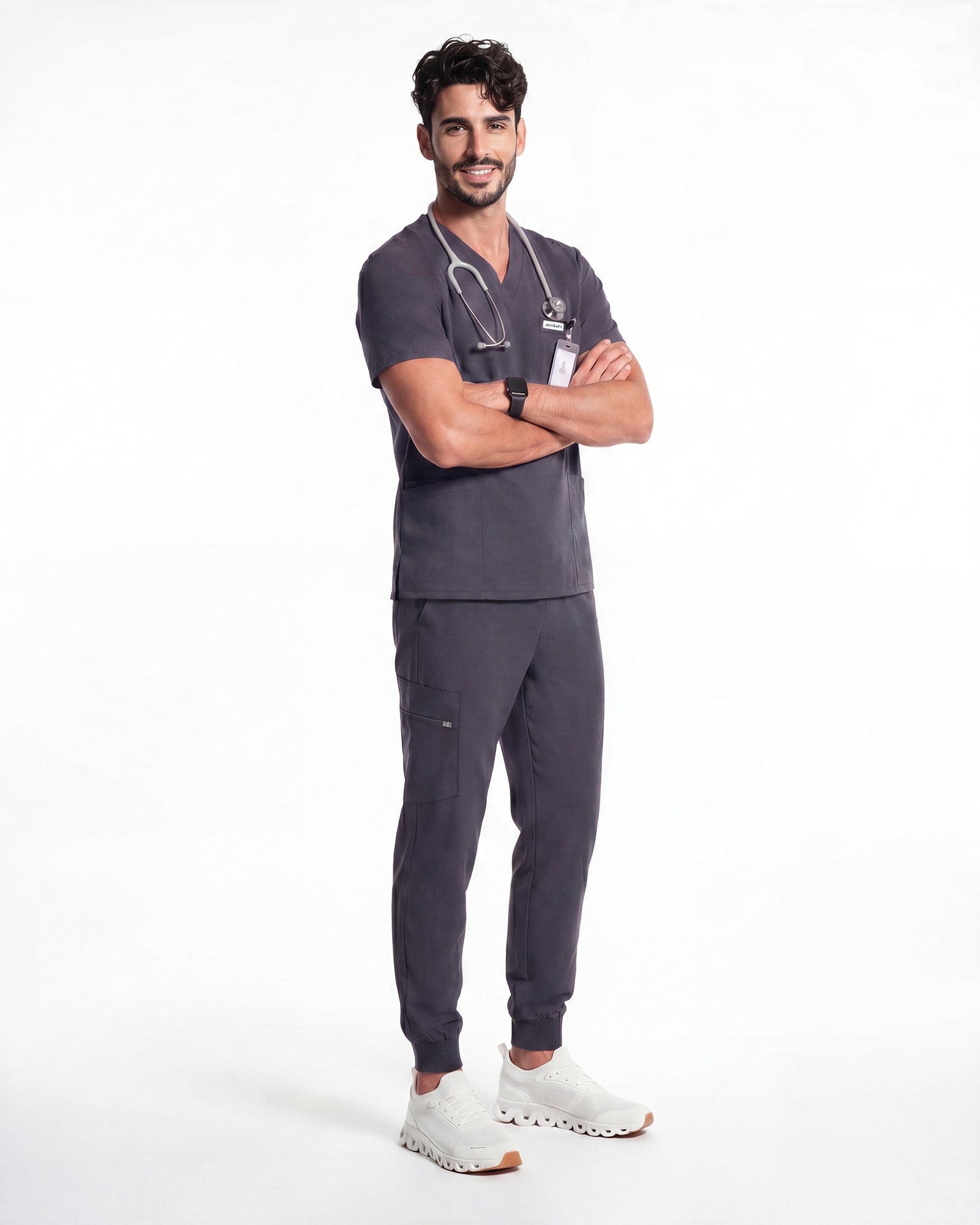 JelriSoFit Free Uniformes Quirúrgicos – Hombres Gris Carbon, Secado rápido y fresco