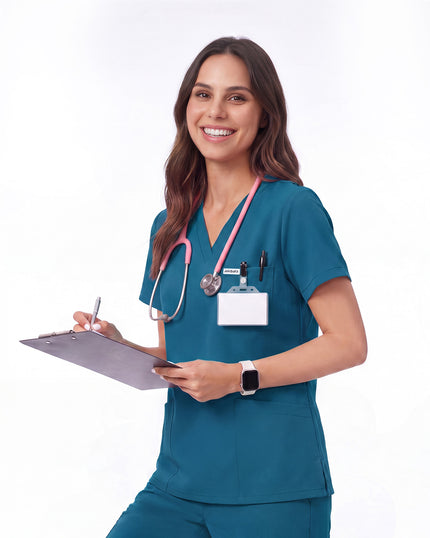 JelriSoFit Free Uniformes Médicos – Mujer Azure Blue, Bolsillos amplios