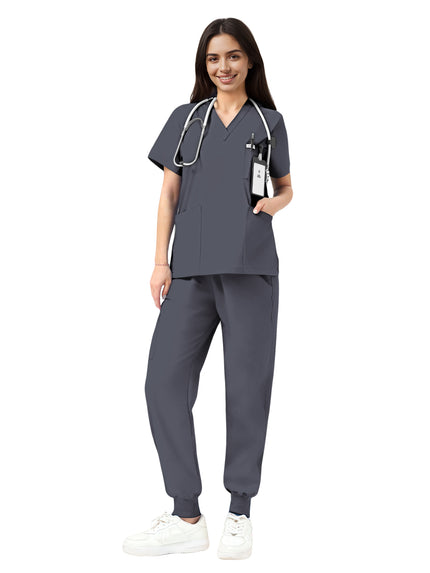JelriSoFit Classic Medical Uniforms – Women’s Dark Grey, Big Functional Pockets