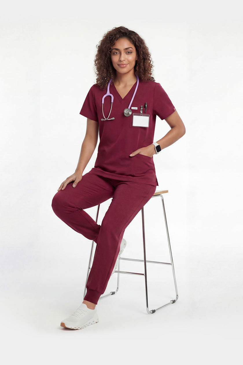 JelriSoFit Free Uniformes de Trabajo – Mujer Vino, Antiarrrugas