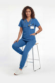 JelriSoFit Free Uniformes Médicos – Mujer Azure Blue, Bolsillos amplios