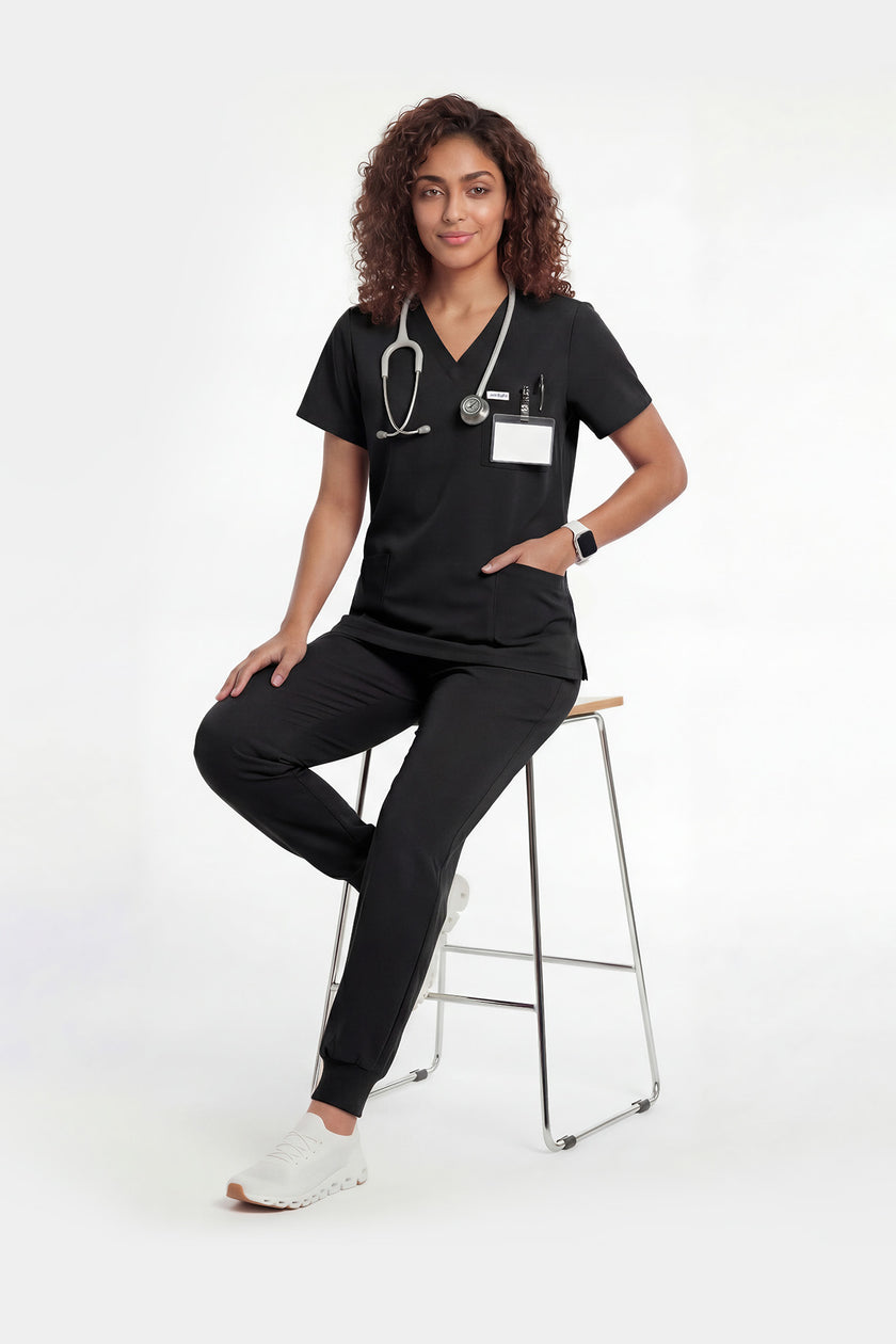 JelriSoFit Free Uniformes Quirúrgicos – Mujer Negro, Aberturas laterales