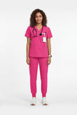 JelriSoFit Free Pijama Quirúrgica – Mujer Fucsia, Puños acanalados en tobillos