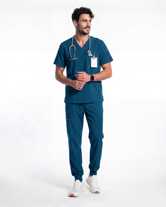 JelriSoFit Free Uniformes Médicos – Hombres Azure Blue, Cintura elástica