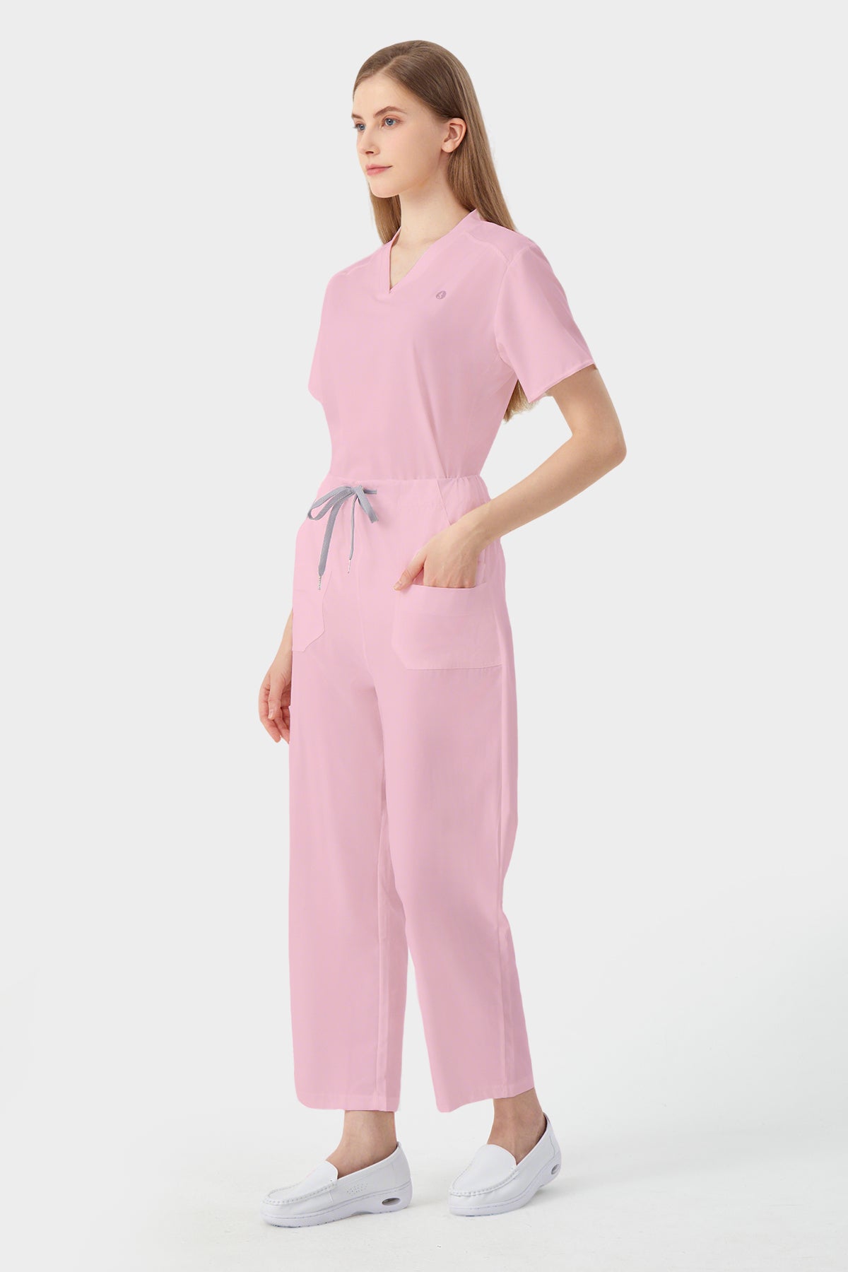 Bata quirúrgica rosa de mujer, vista lateral