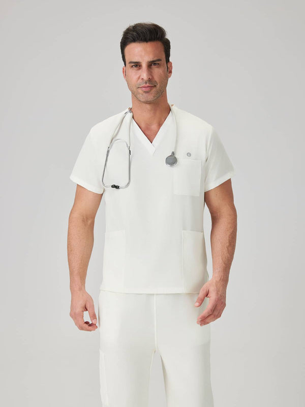 Bata quirúrgica JelriSoFit® para hombre - Crema, imagen del modelo
