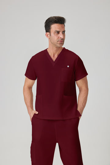 JelriSoFit Classic Uniformes Médicos - Hombre Vino, resistente a salpicaduras leves y fácil de limpiar