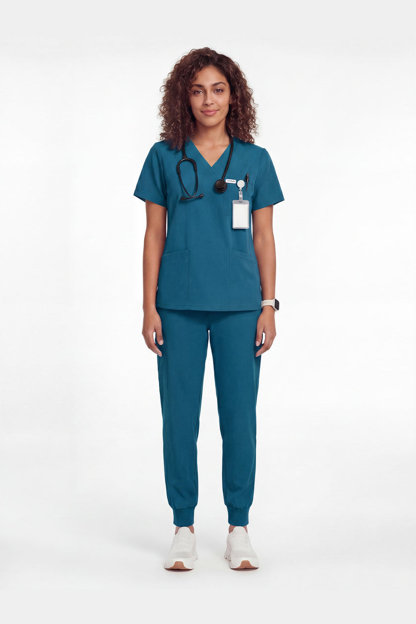 JelriSoFit Free Uniformes Médicos – Mujer Azure Blue, Bolsillos amplios