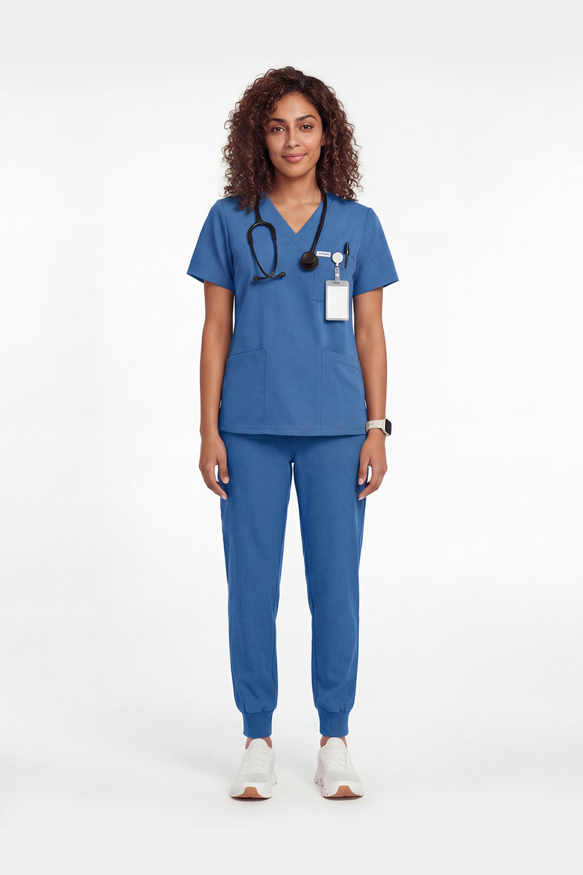 JelriSoFit Free Uniformes Médicos – Mujer Azure Blue, Bolsillos amplios