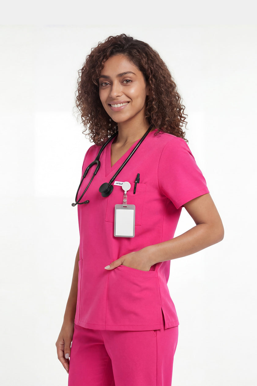 JelriSoFit Free Pijama Quirúrgica – Mujer Fucsia, Puños acanalados en tobillos