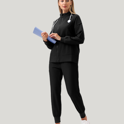Uniforme médico quirúrgico 3 piezas negro para mujer-Vista frontal