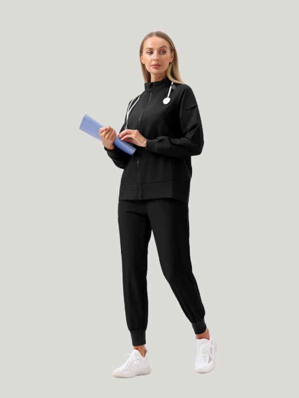 Uniforme médico quirúrgico 3 piezas negro para mujer-Vista frontal