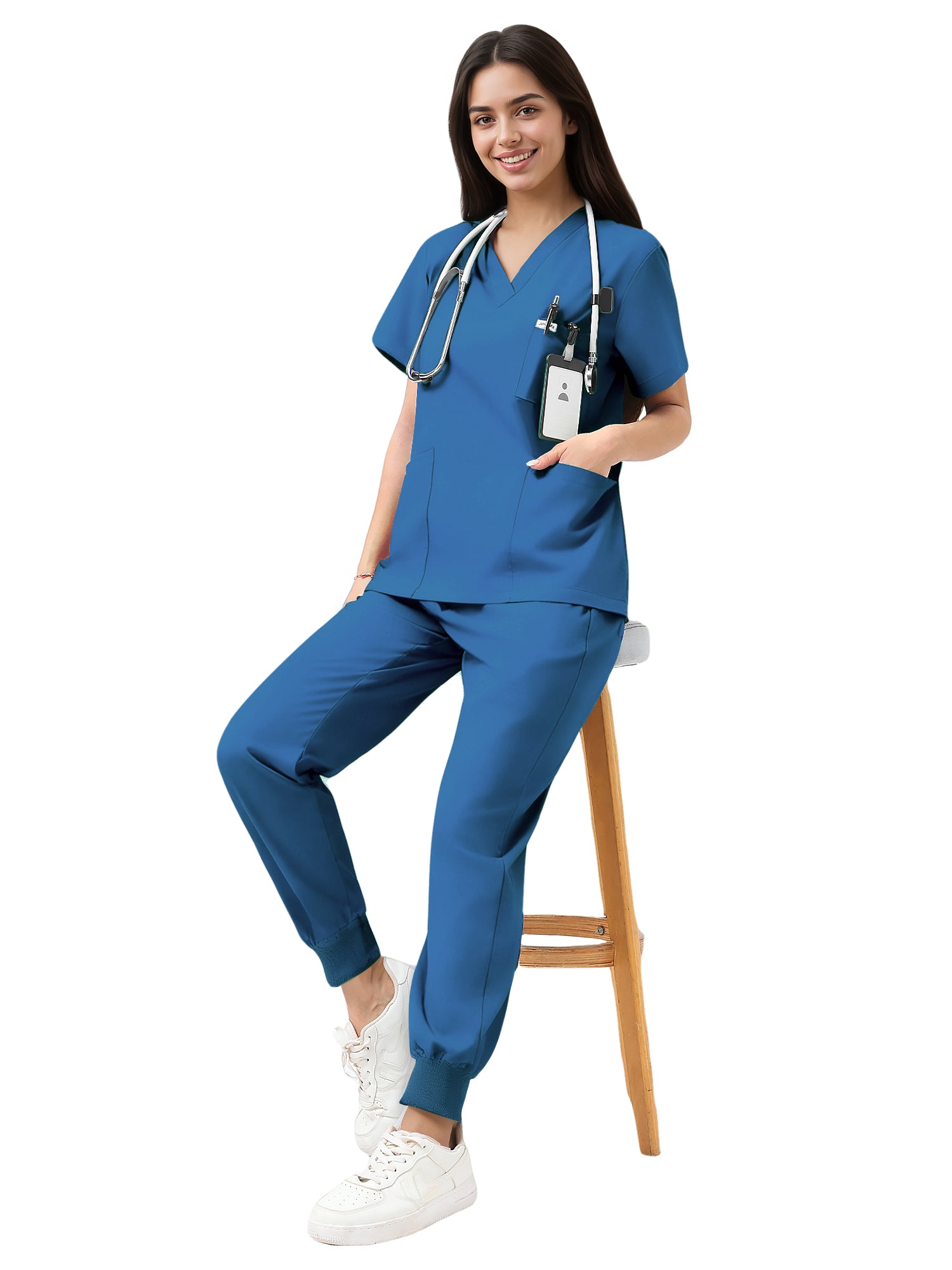 JelriSoFit Classic Medical Scrubs – Women’s Caribbean Blue, Durable and wear-resistant