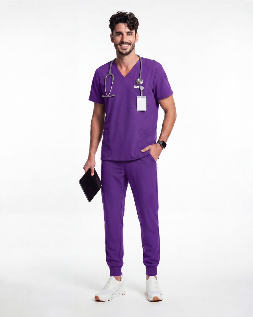 JelriSoFit Free Uniformes de Trabajo – Hombres Morado oscuro, Puños acanalados en tobillos