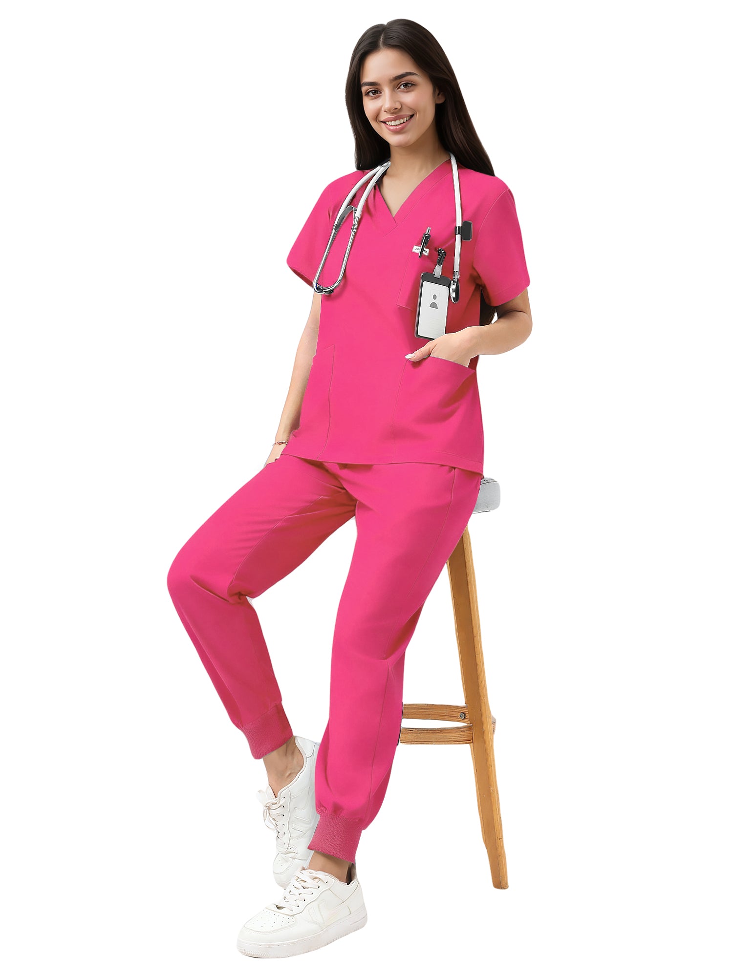 JelriSoFit Classic Nursing Scrubs – Women’s Hot Pink, Easy to care for and durable