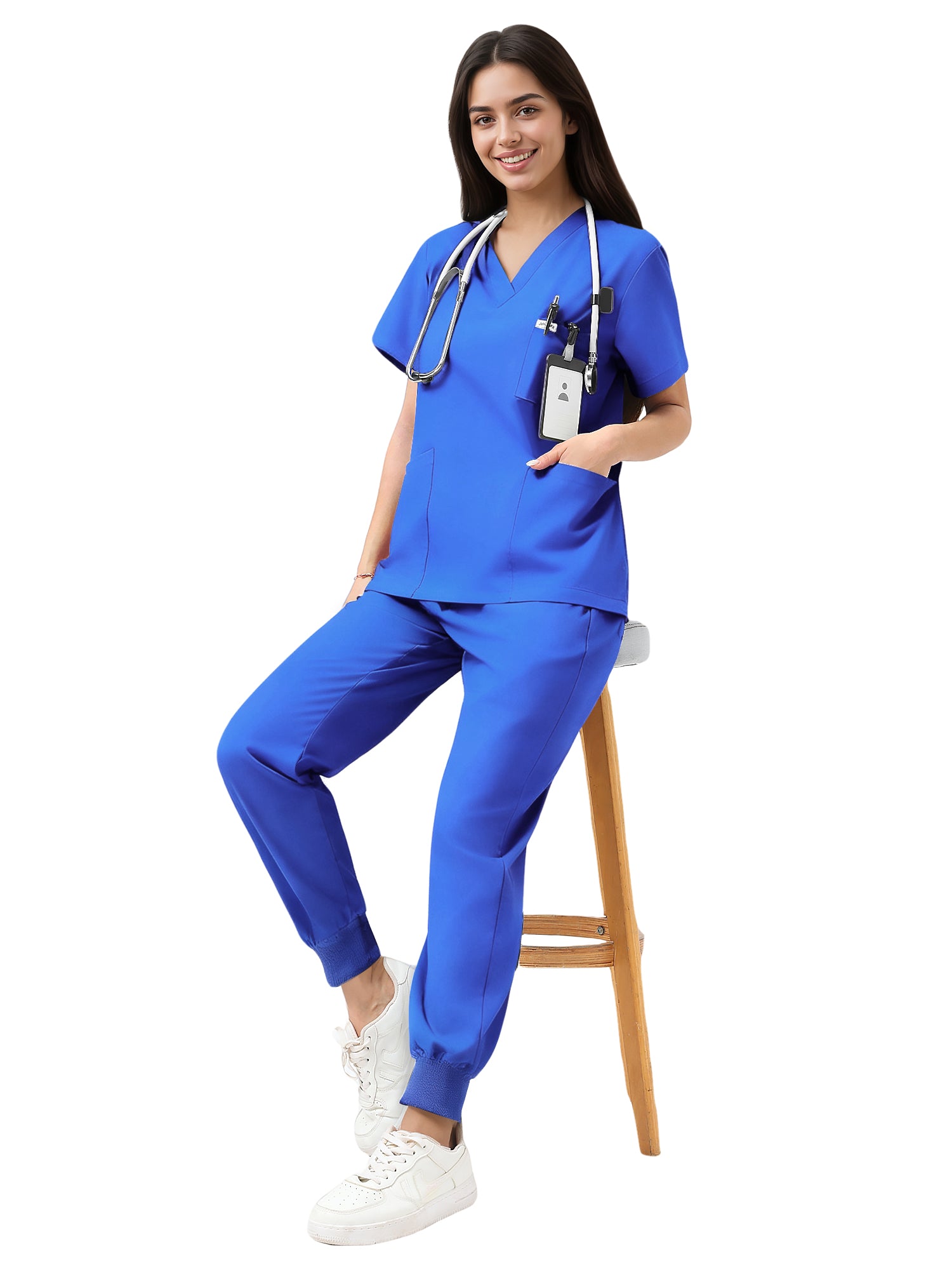 JelriSoFit Classic Medical Scrubs – Women’s Royal Blue, Jogger Scrub Set
