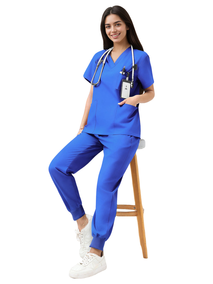 JelriSoFit Classic Medical Scrubs – Women’s Royal Blue, Jogger Scrub Set