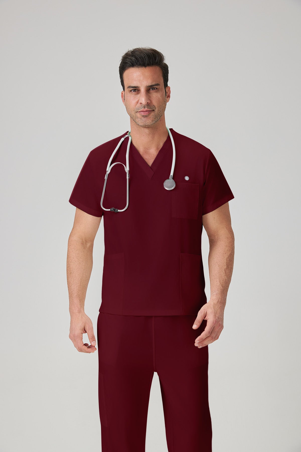 JelriSoFit Classic Medical Uniforms - Men's White, Straight Leg Trouser Set