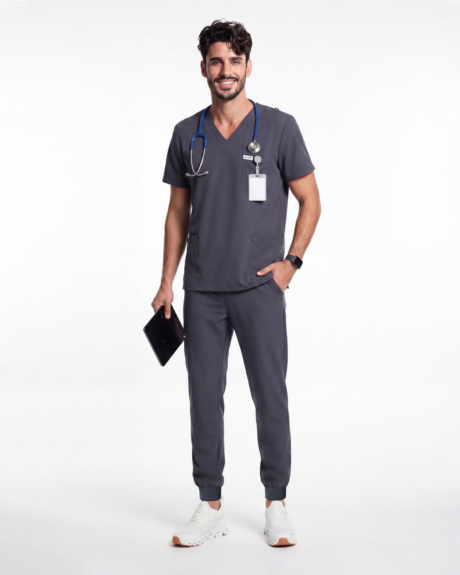 JelriSoFit Free Uniformes Quirúrgicos – Hombres Gris Carbon, Secado rápido y fresco