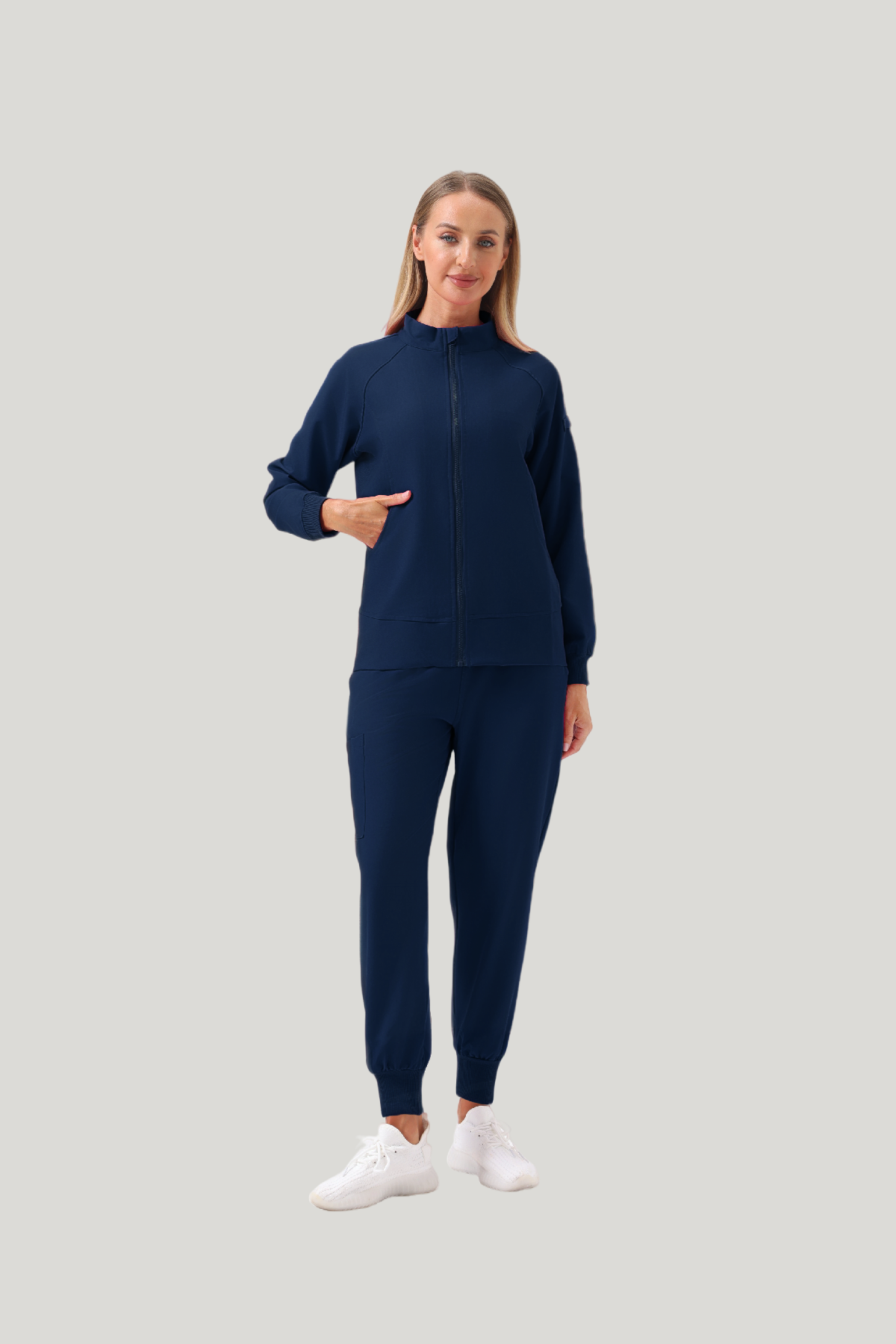 Uniforme médico quirúrgico 3 piezas Azul Marino para mujer-El abrigo tiene dos bolsillos