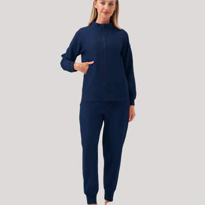 Uniforme médico quirúrgico 3 piezas Azul Marino para mujer-El abrigo tiene dos bolsillos