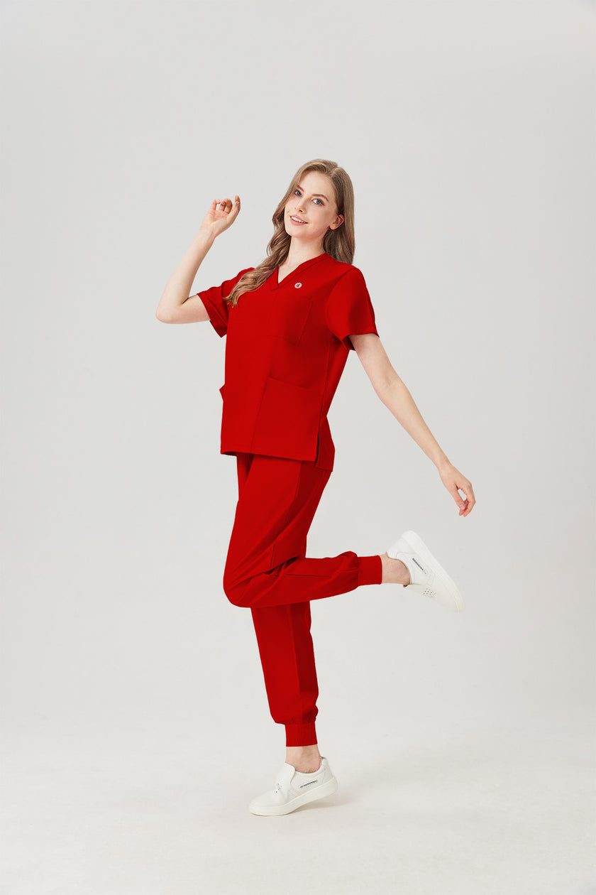 JelriSoFit Classic Pijama Quirúrgica - Mujer Granada Roja, Resistente e impermeable
