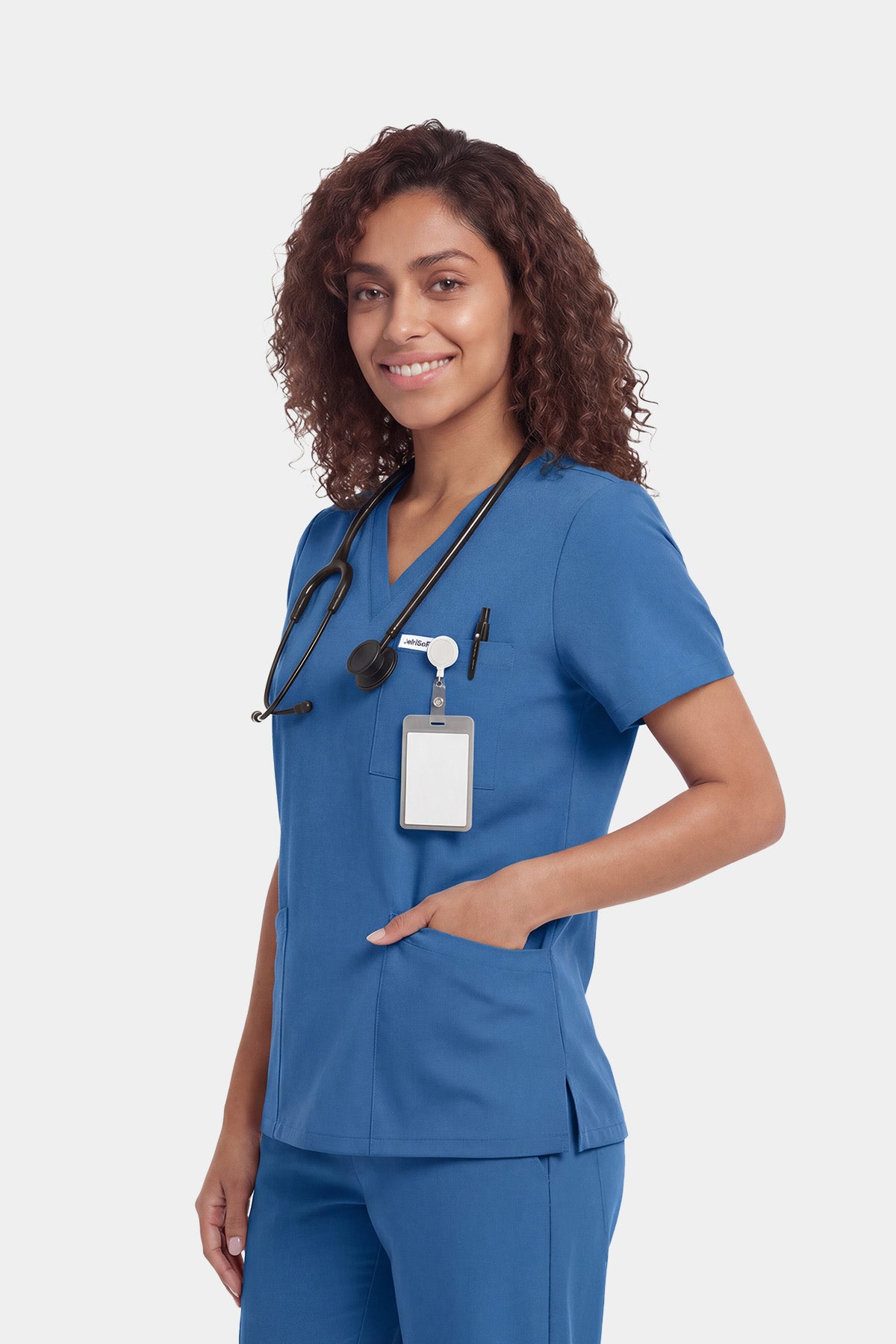 JelriSoFit Free Uniformes Médicos – Mujer Azure Blue, Bolsillos amplios