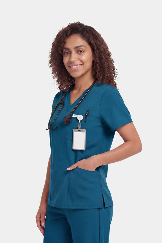 JelriSoFit Free Uniformes Médicos – Mujer Azure Blue, Bolsillos amplios