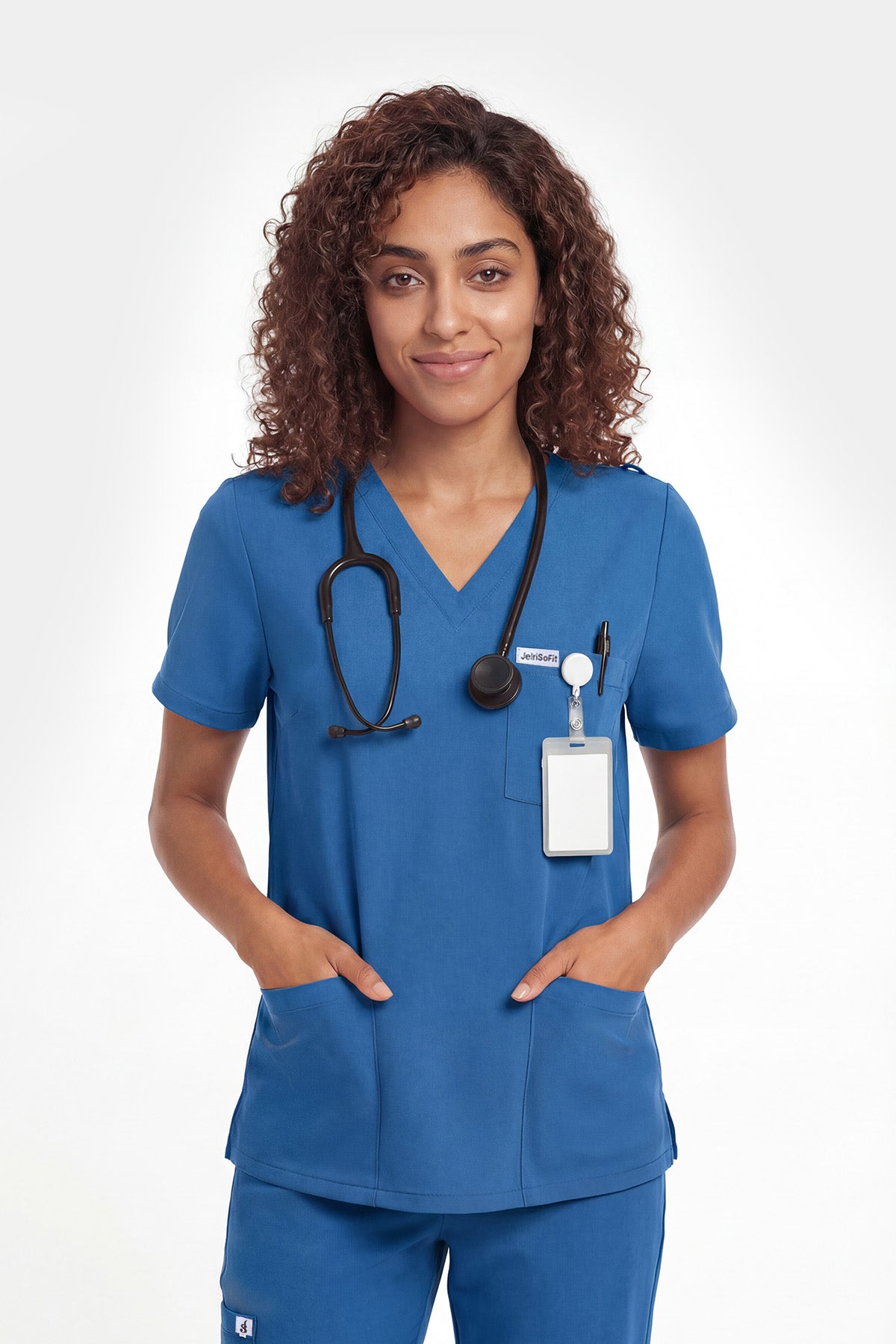 JelriSoFit Free Uniformes Médicos – Mujer Azure Blue, Bolsillos amplios