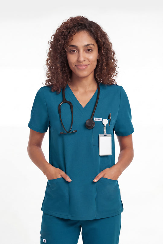 JelriSoFit Free Uniformes Médicos – Mujer Azure Blue, Bolsillos amplios