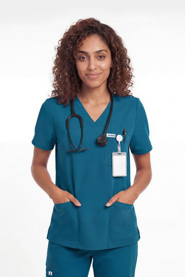 JelriSoFit Free Uniformes Médicos – Mujer Azure Blue, Bolsillos amplios
