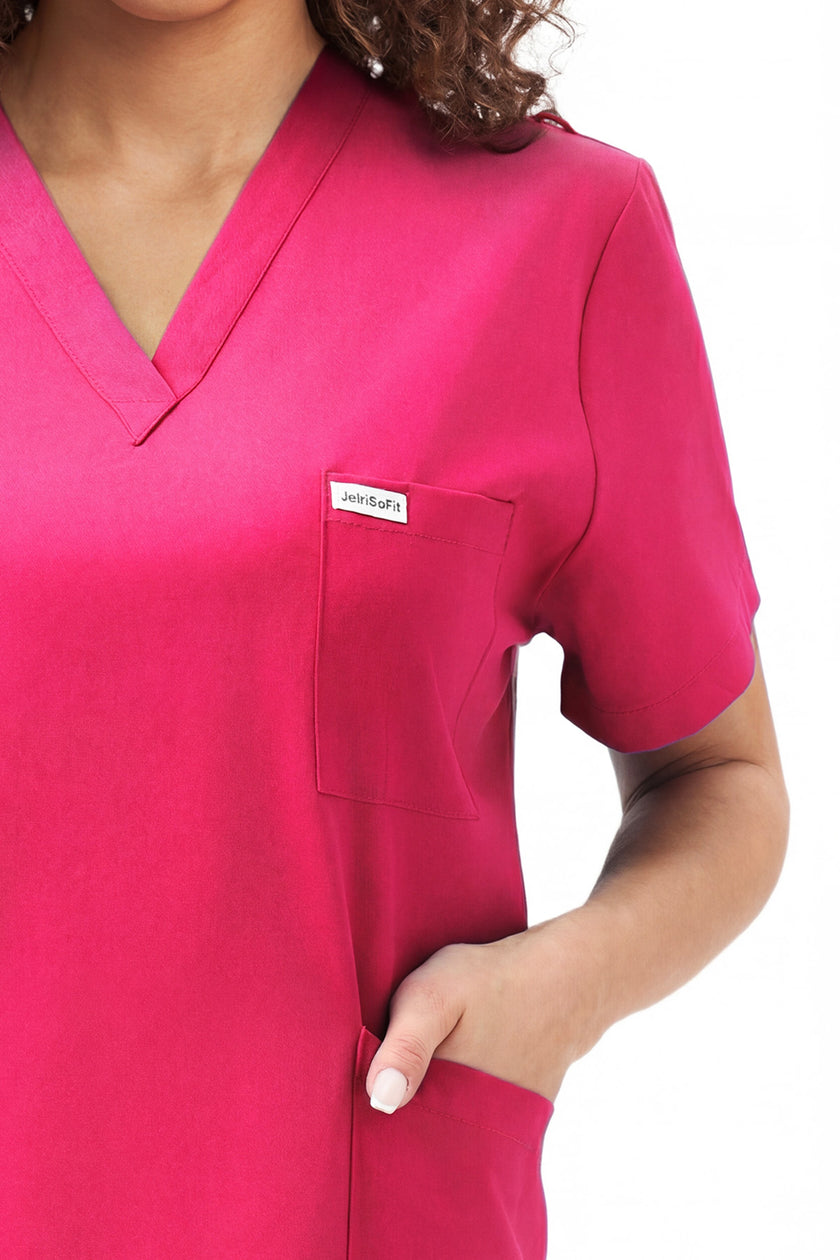 JelriSoFit Free Pijama Quirúrgica – Mujer Fucsia, Puños acanalados en tobillos