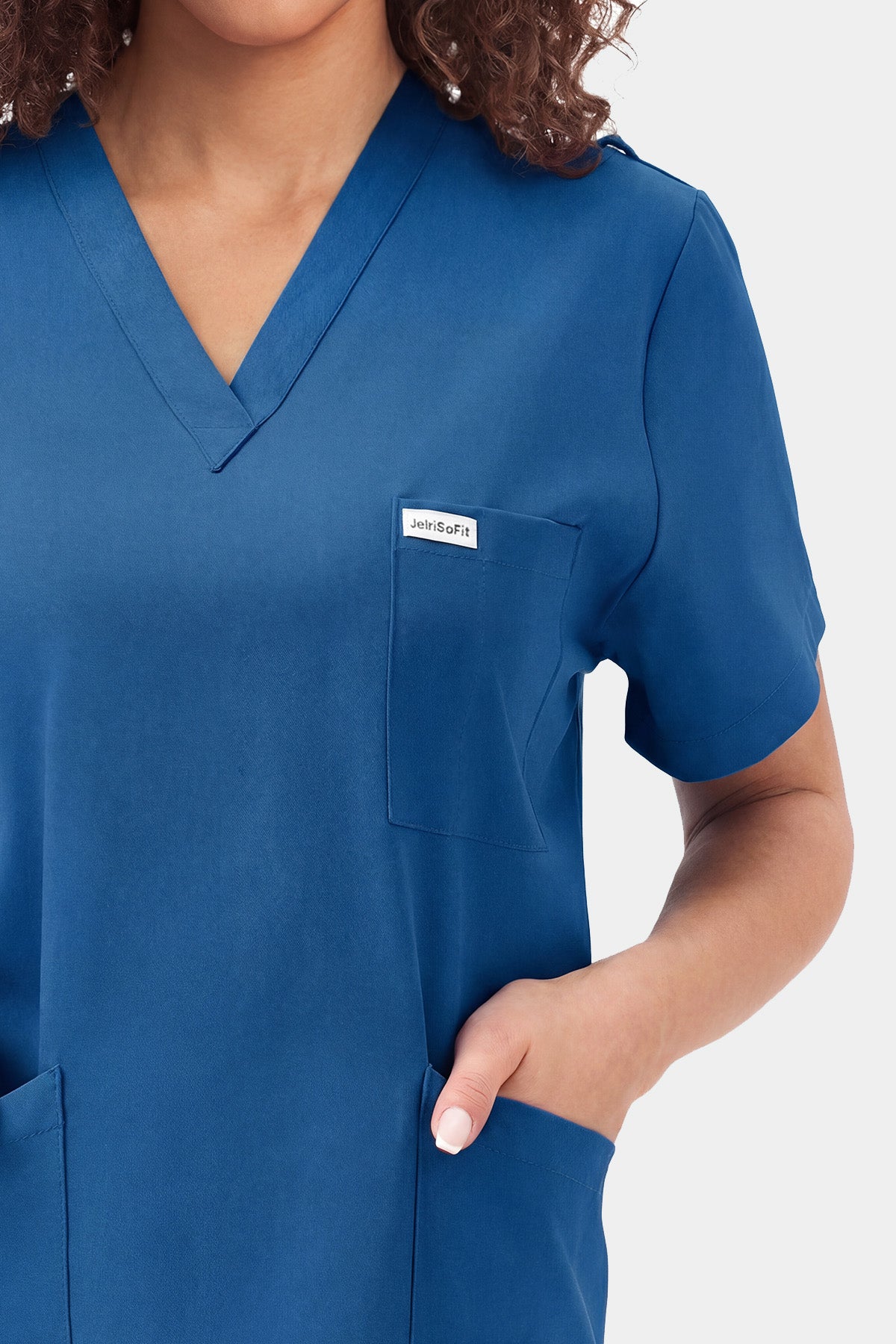JelriSoFit Free Uniformes Médicos – Mujer Azure Blue, Bolsillos amplios