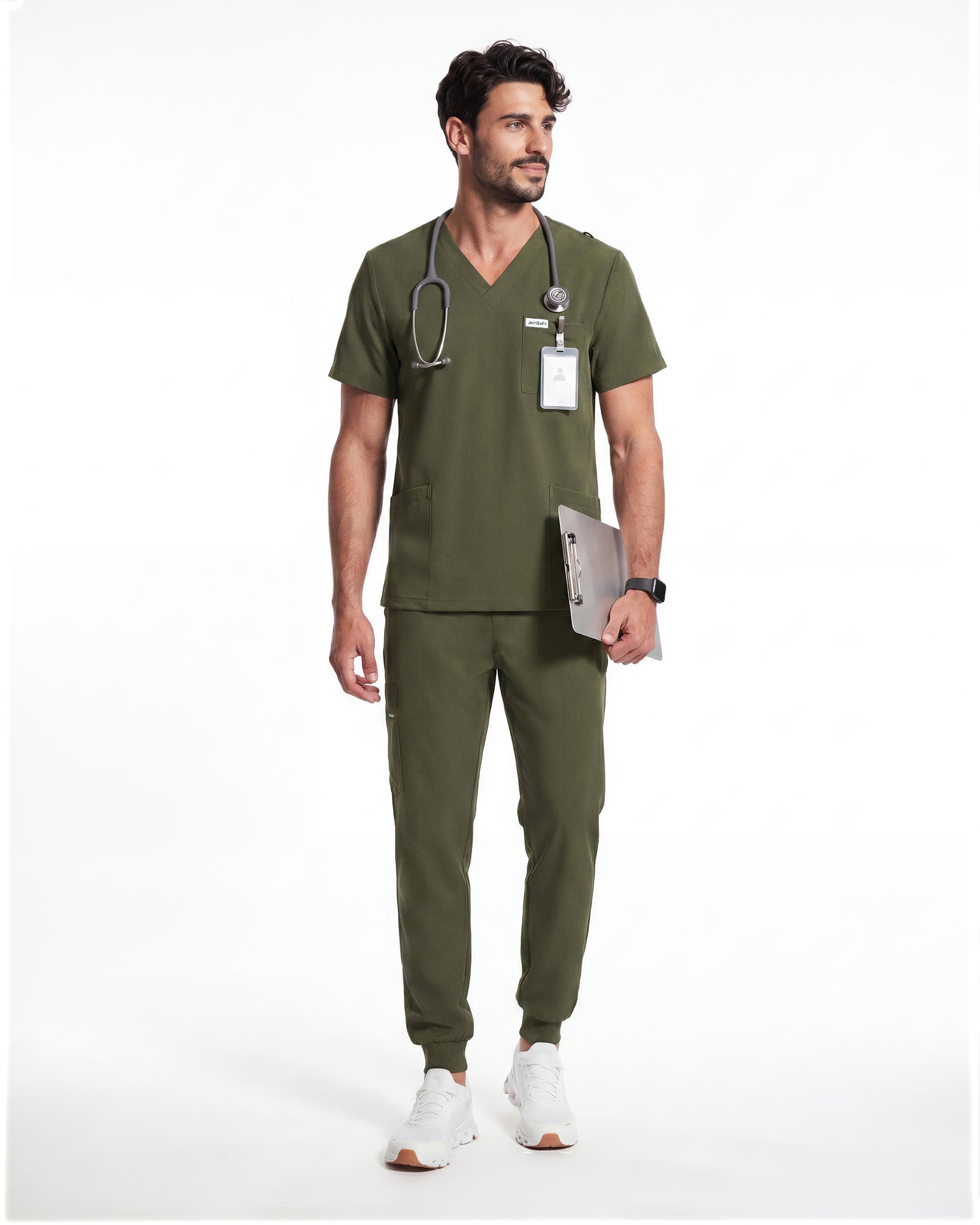 JelriSoFit Free Uniformes de Trabajo – Hombres Verde Musgo, Tejido resistente a salpicaduras leves
